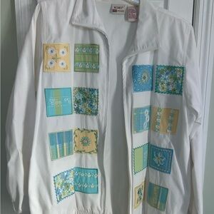 Koret Women's White Bomber Jacket with Blue and Green Accents